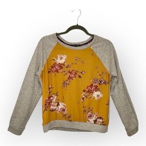 Violets & Roses Mustard Floral Raglan Sweatshirt Gray Sweatshirt Pullover Small